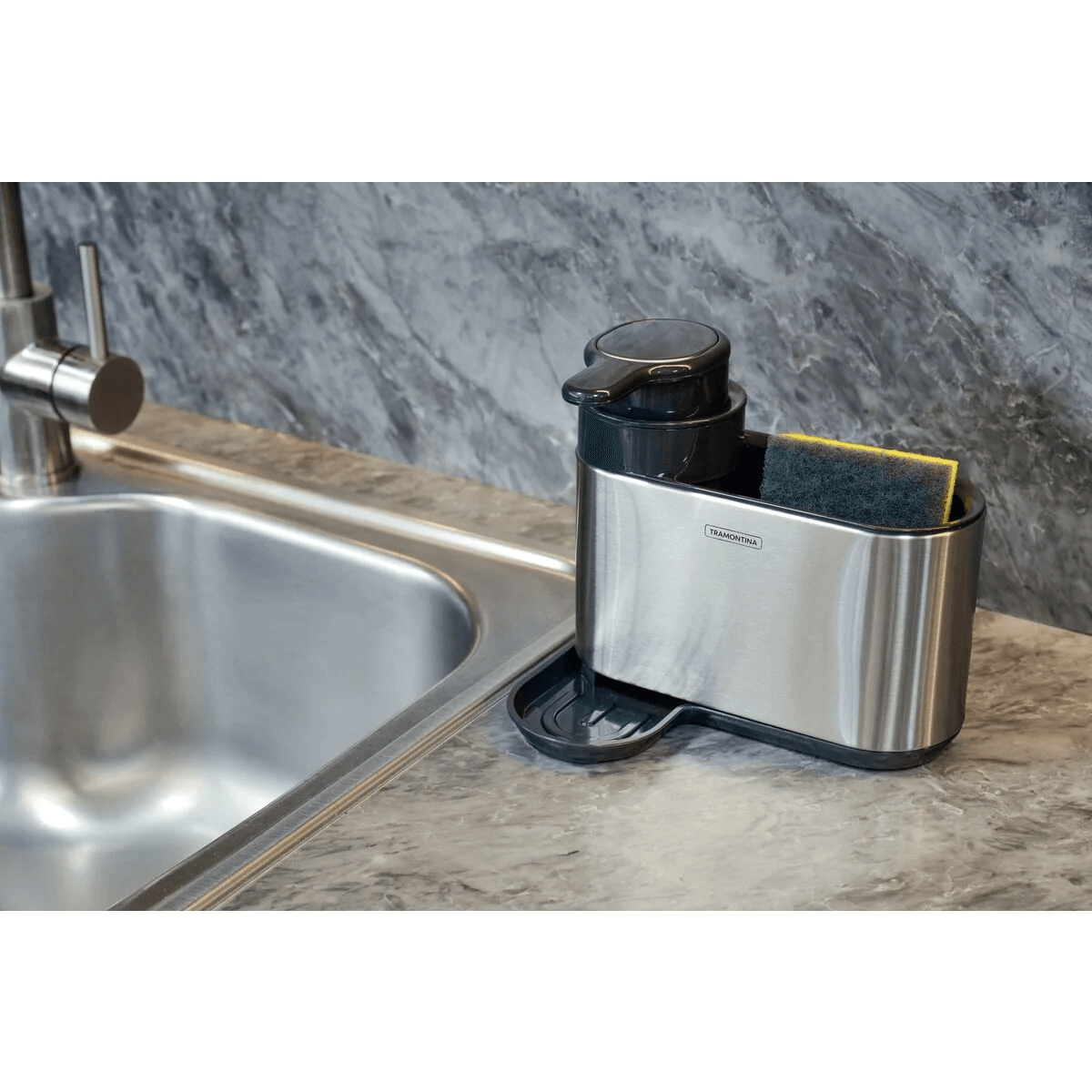 Suporte para Esponja com Dosador de Sabão ABS e Inox Tramontina - Imagem 2