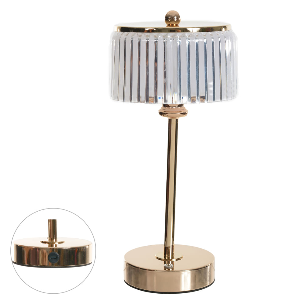 Luminária Mesa Led com Usb 29cm Dourado Flor Arte