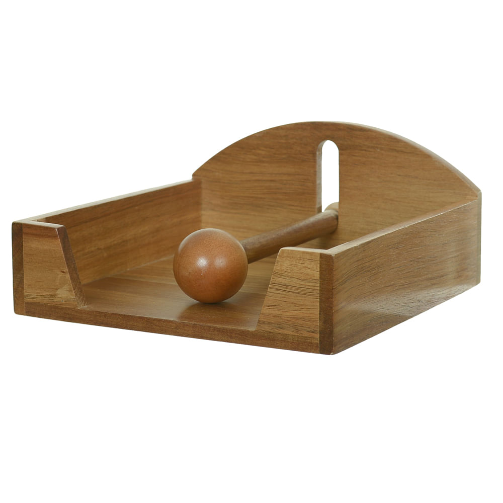 Porta Guardanapo Madeira Acácia 8,8x19x20cm Flor Arte