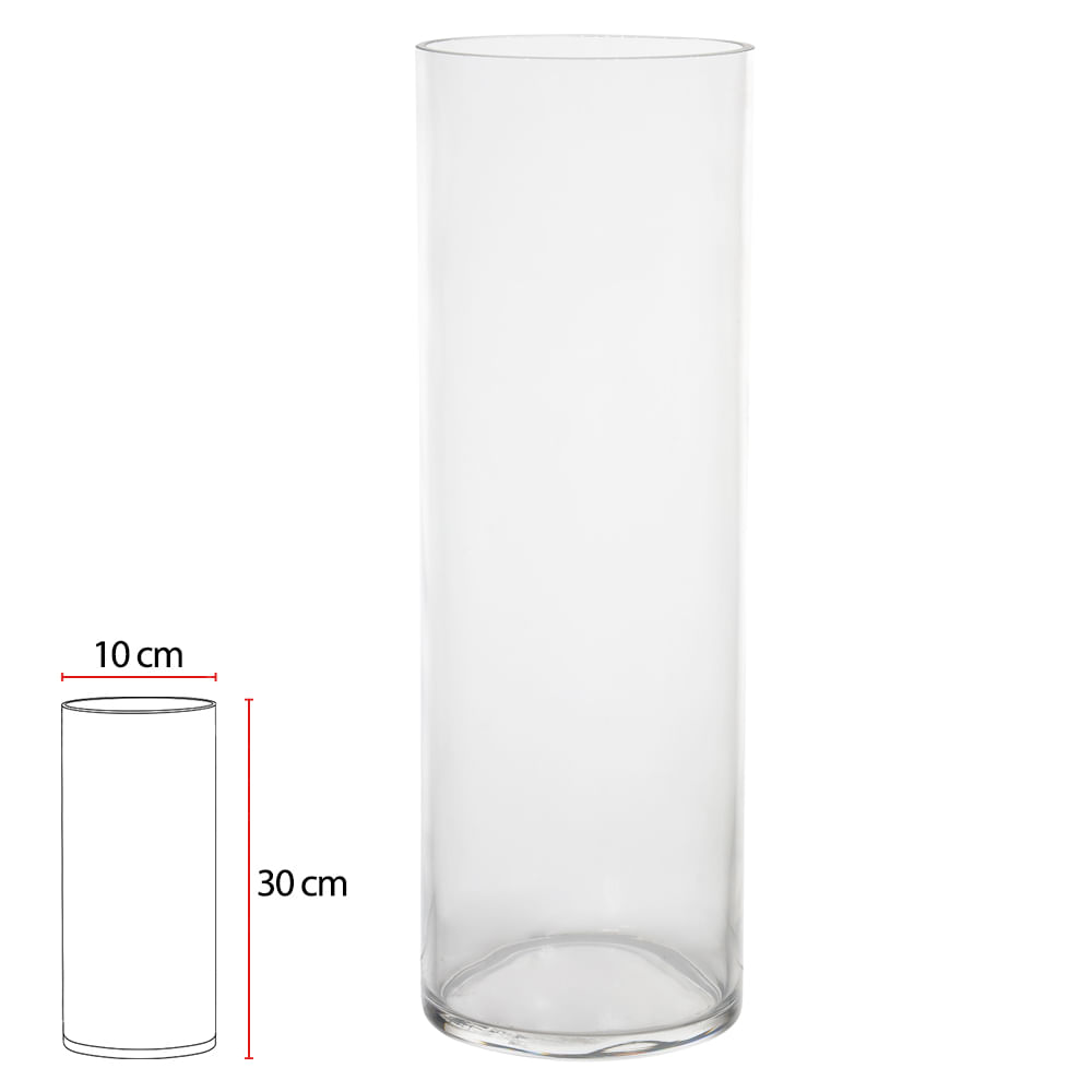 Vaso Vidro Cilíndrico 30cm Flor Arte