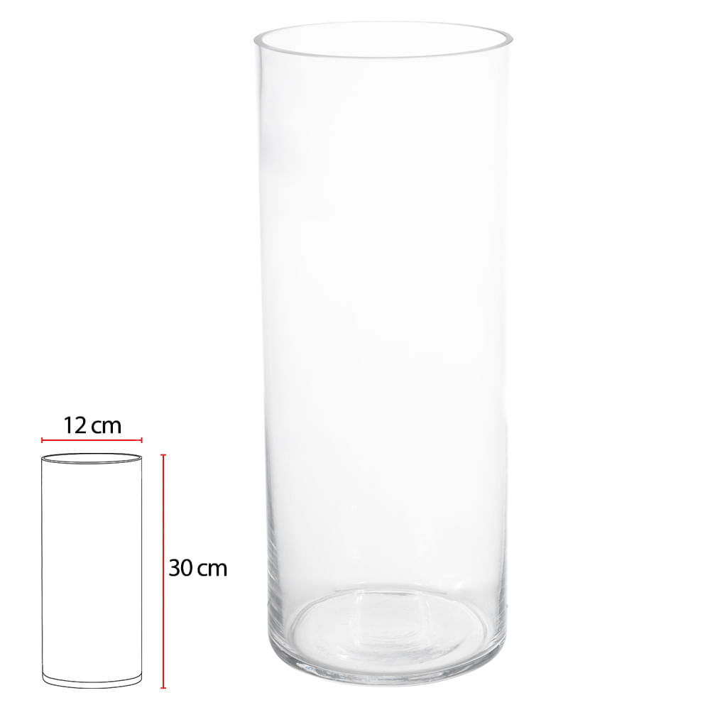 Vaso Vidro Cilíndrico 30cm Flor Arte