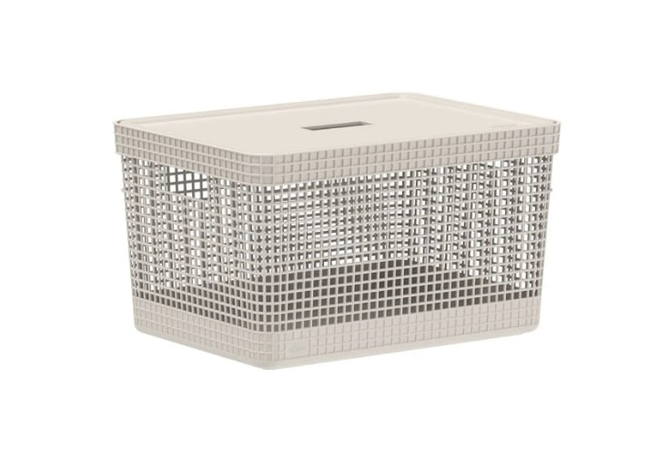 Cesto Organizador Grid 20L com Tampa Bege Martiplast