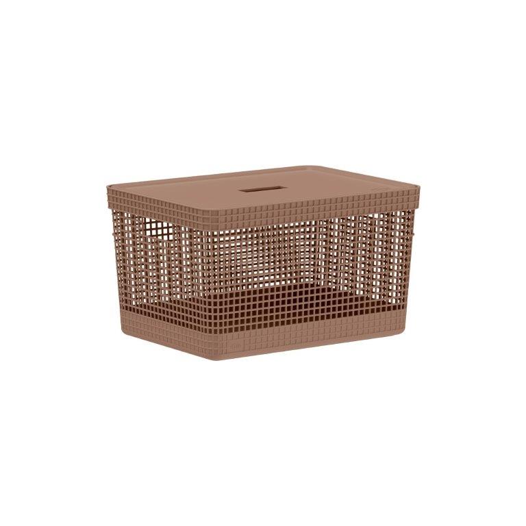 Cesto Organizador Grid 20L com Tampa Marrom Martiplast