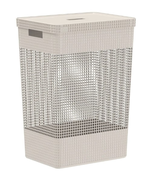 Cesto de Roupas Grid com Tampa 49L Bege Martiplast