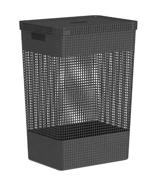 Cesto de Roupas Grid com Tampa 49L Preto Martiplast