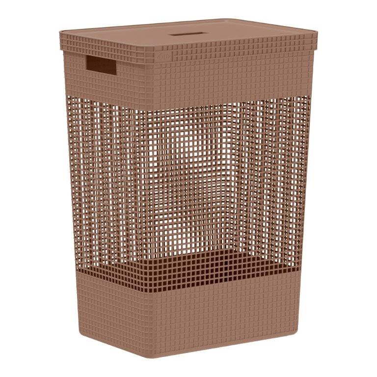 Cesto de Roupas Grid com Tampa 49L Marrom Martiplast