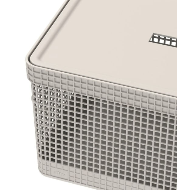 Cesto Organizador Grid 20L com Tampa Bege Martiplast - Imagem 2