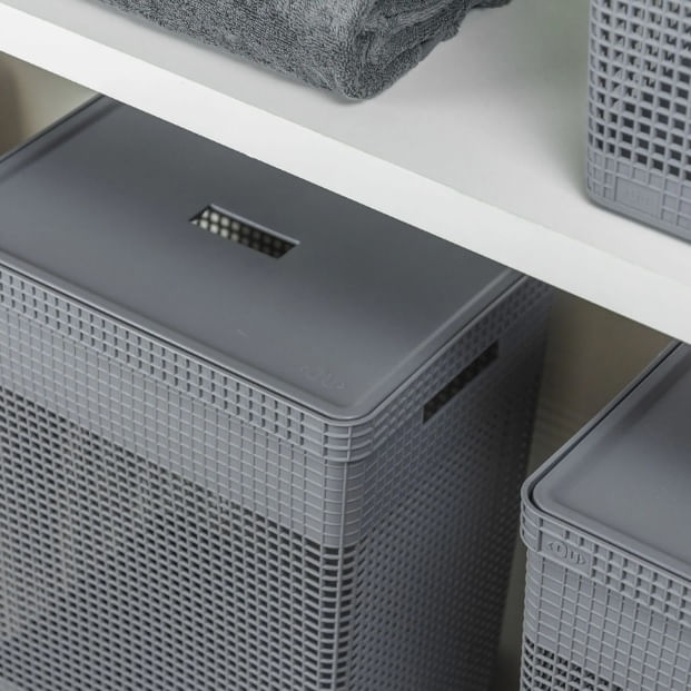 Cesto de Roupas Grid com Tampa 49L Chumbo Martiplast - Imagem 2