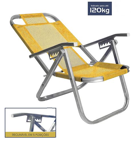 Cadeira de Praia Reclinável em Alumínio Ipanema Amarela Botafogo - Imagem 2