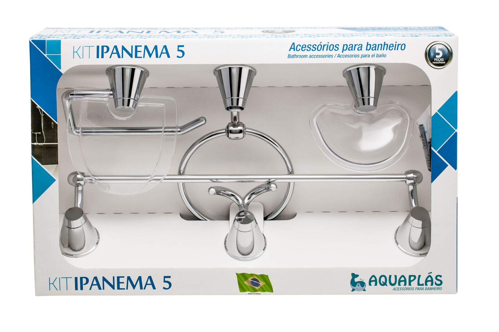 Kit Acessórios para Banheiro com 5 Peças Ipanema Cromado Aquaplás