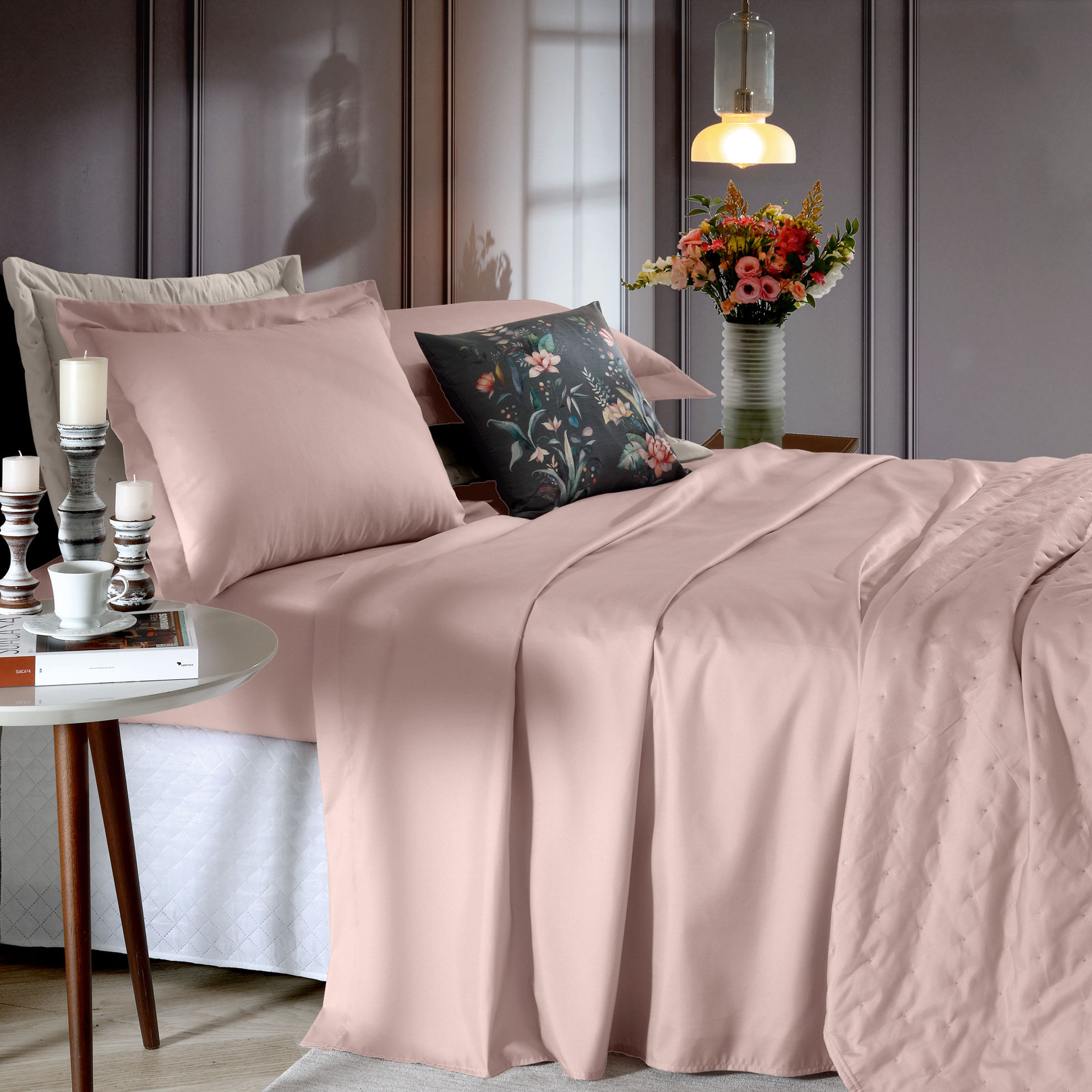 Jogo Roupa de Cama Toque de Algodão 4 Peças Rosa Tule Hedrons - Imagem 2