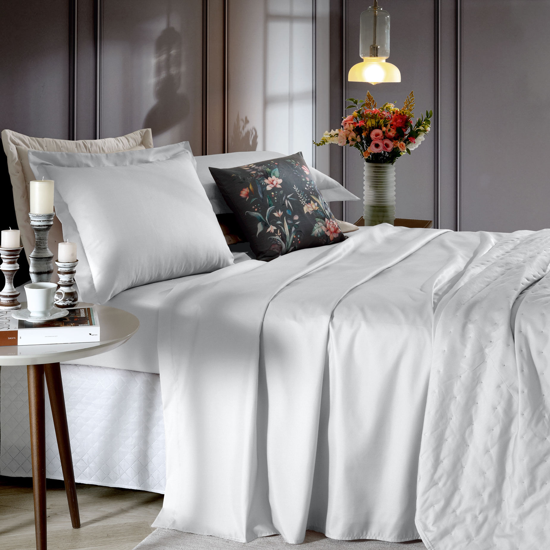 Jogo Roupa de Cama Toque de Algodão Queen 4 Peças Branco Hedrons - Imagem 2