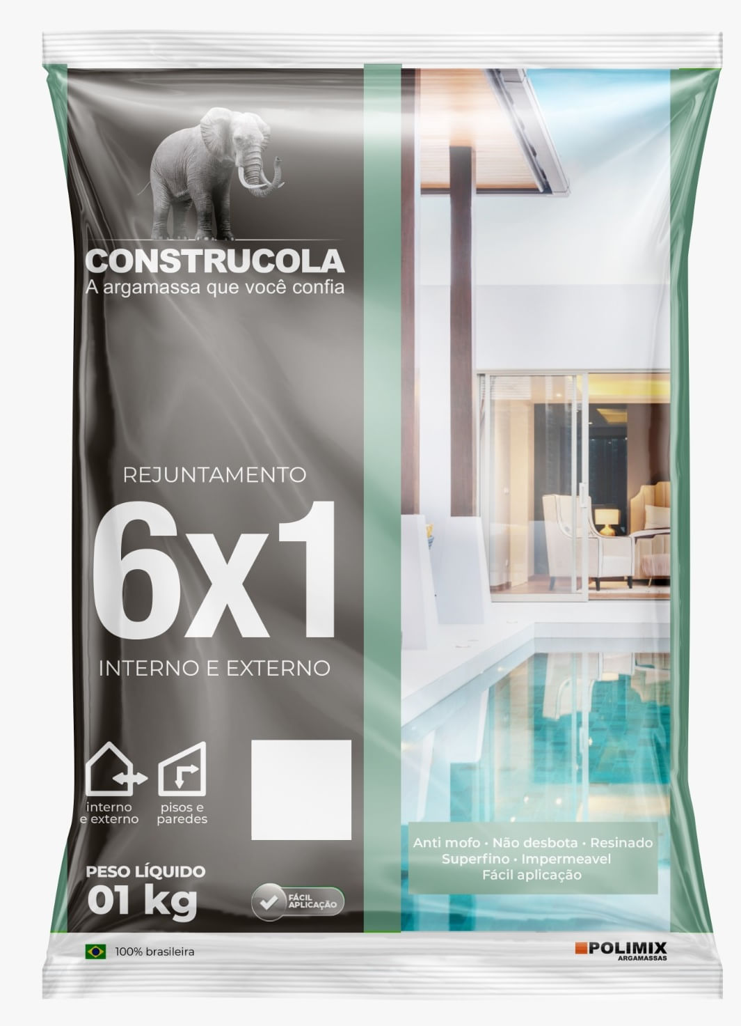 Rejunte 6 em 1 Interno e Externo 1KG Cinza Platina Construcola