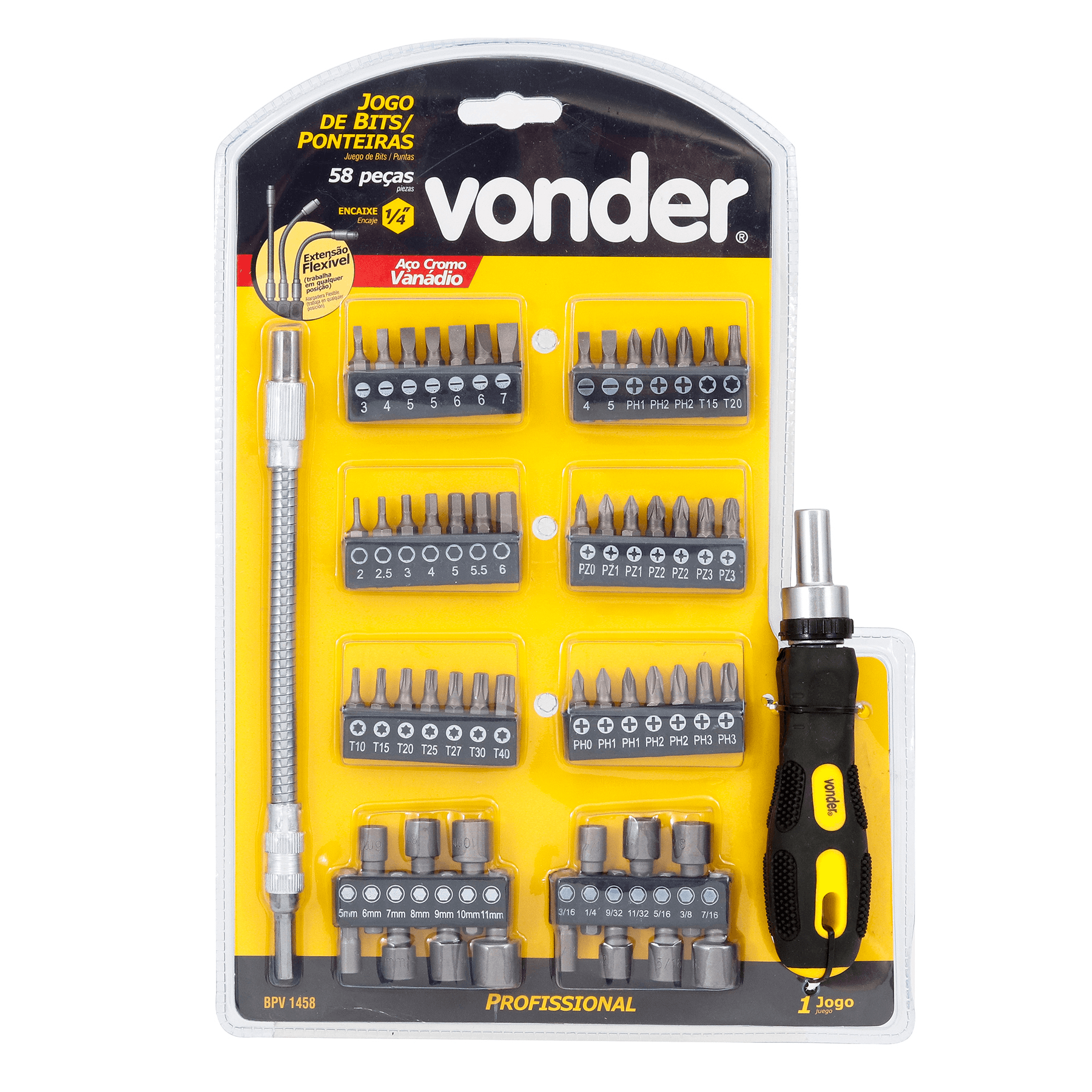 Bits Ponteiros 58 Peças Encaixe 1/4 Vonder