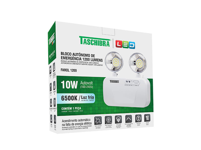 Luminária Led de Emergência Farol 1200LM Branca Bivolt Taschibra - Imagem 4