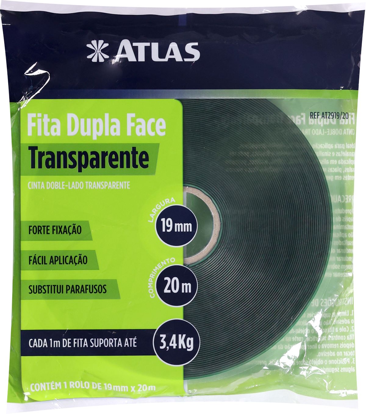 Fita Dupla Face de Transparente 19mm x 20m Pincéis Atlas