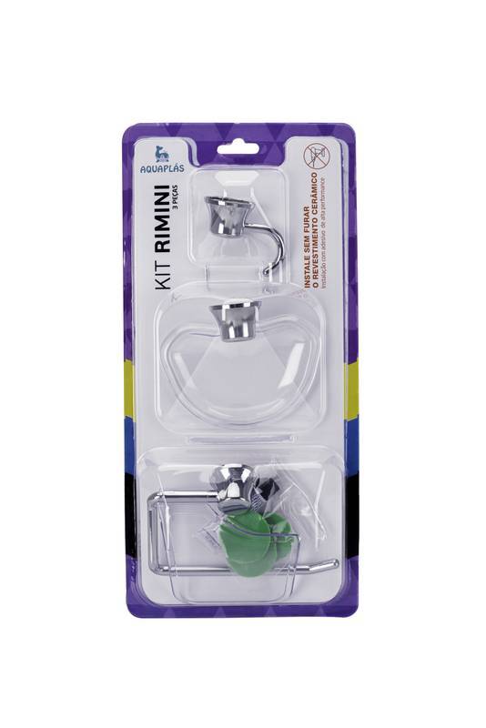 Kit Acessórios com 3 Peças Dupla Face Rimini Cromado Aquaplás - Imagem 2