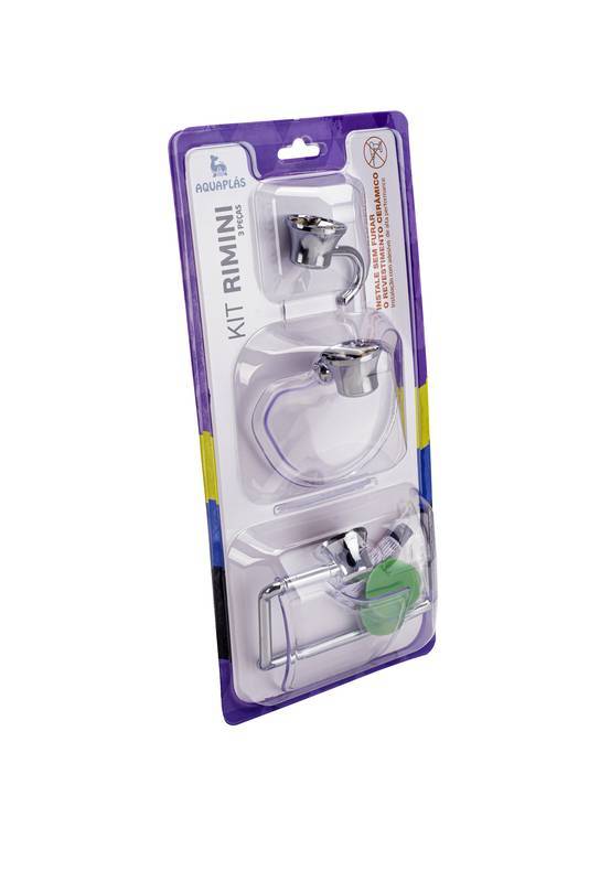 Kit Acessórios com 3 Peças Dupla Face Rimini Cromado Aquaplás - Imagem 3