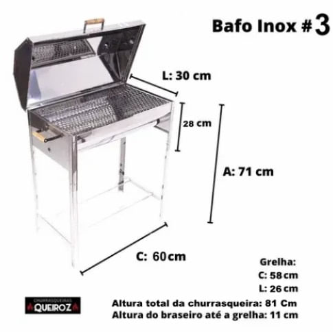 Churrasqueira Bafo em Aço Inox Cromado N3 Queiroz - Imagem 3