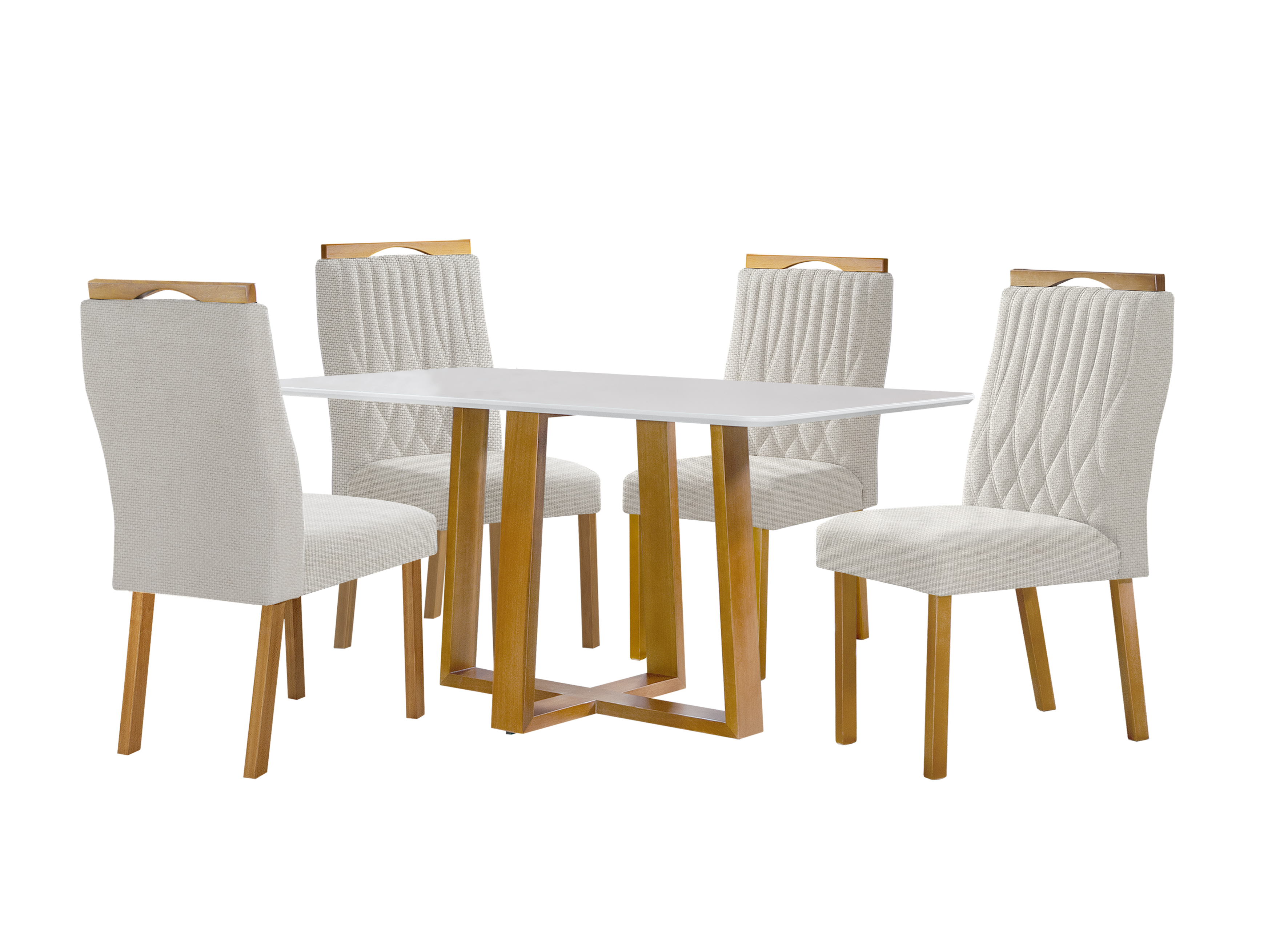 Conjunto Mesa Pedro com 4 Cadeiras Bege Genova Off White Art Assentos