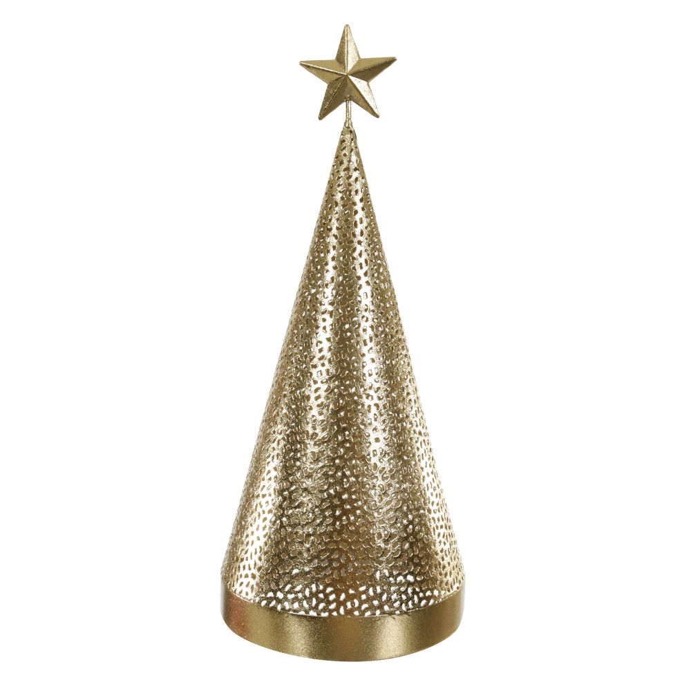Árvore de Natal Decorativa Metal 36x15cm Dourado Flor Arte