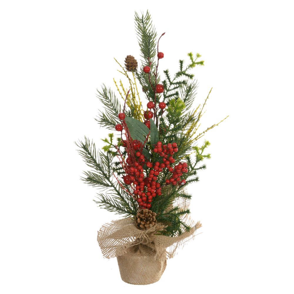 Árvore de Natal Berry com Juta 50cm Verde e Vermelho Flor Arte