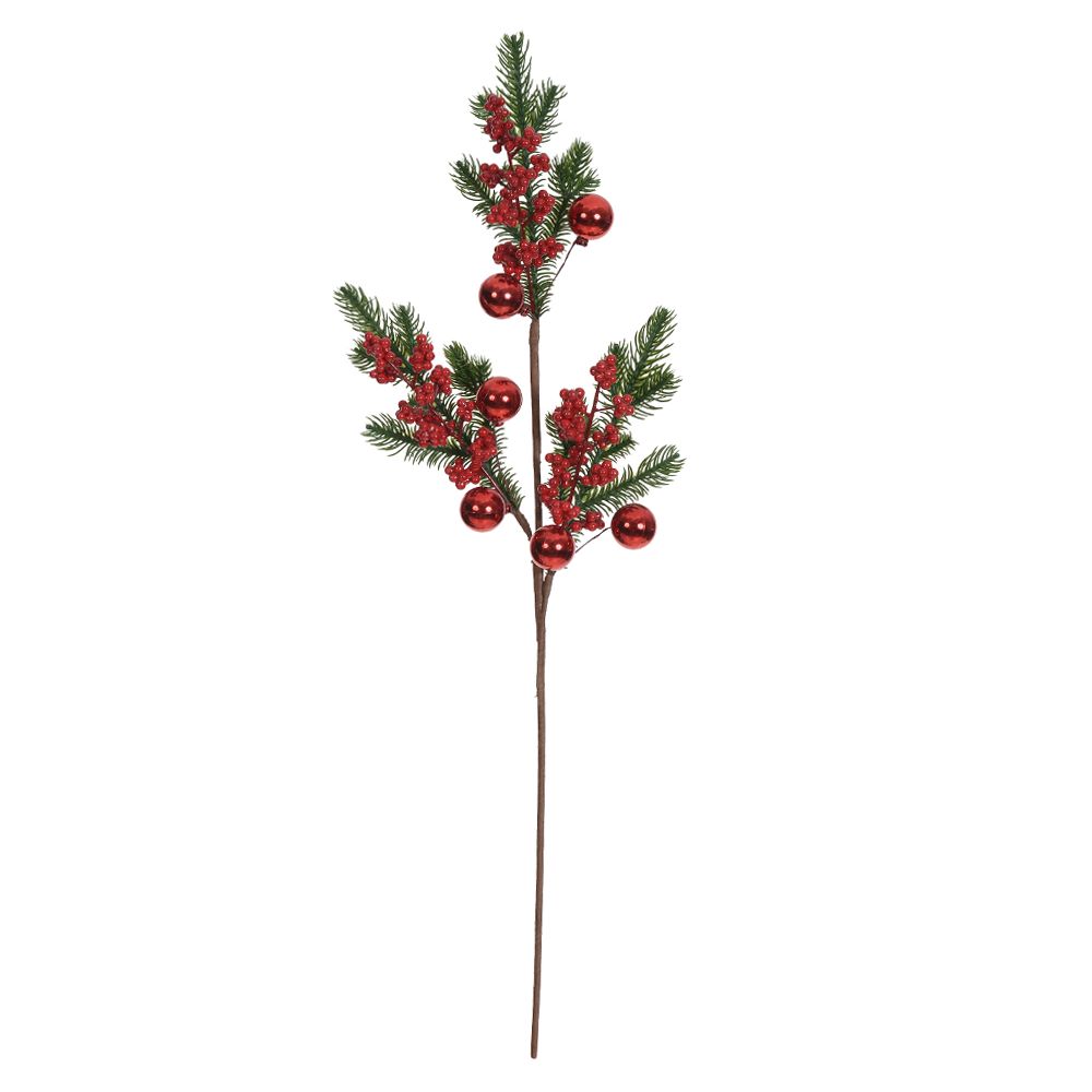 Galho Natal Berry com Bolinhas 67cm Vermelho Flor Arte