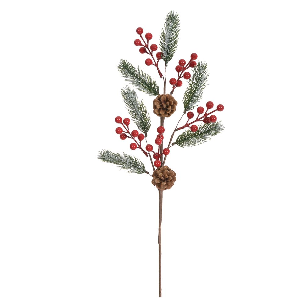 Galho Berry Natal com Pinha 60cm Vermelho Flor Arte