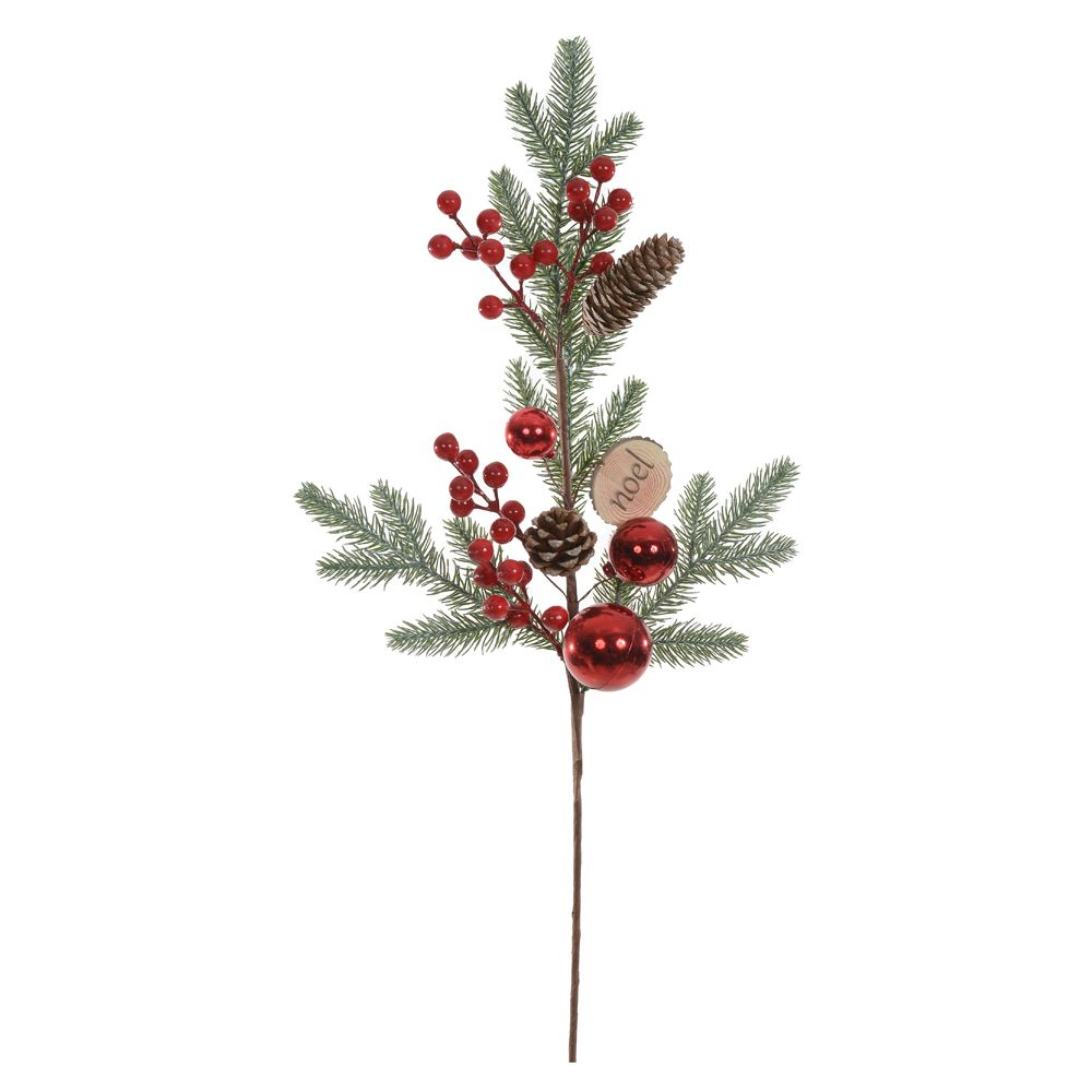 Galho Berry Natal com Pinha 69cm Vermelho Flor Arte