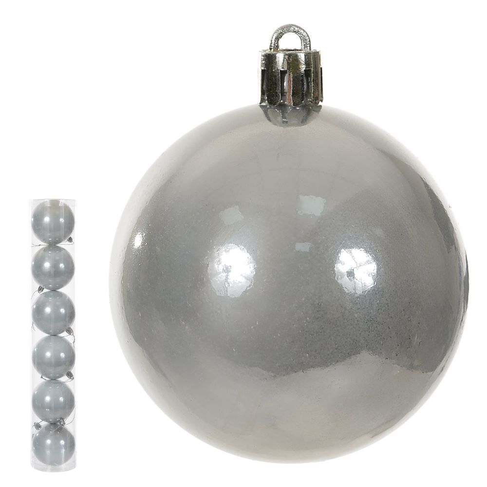 Bola Perolada Tubo com 6 Unidades 8cm Prata Flor Arte
