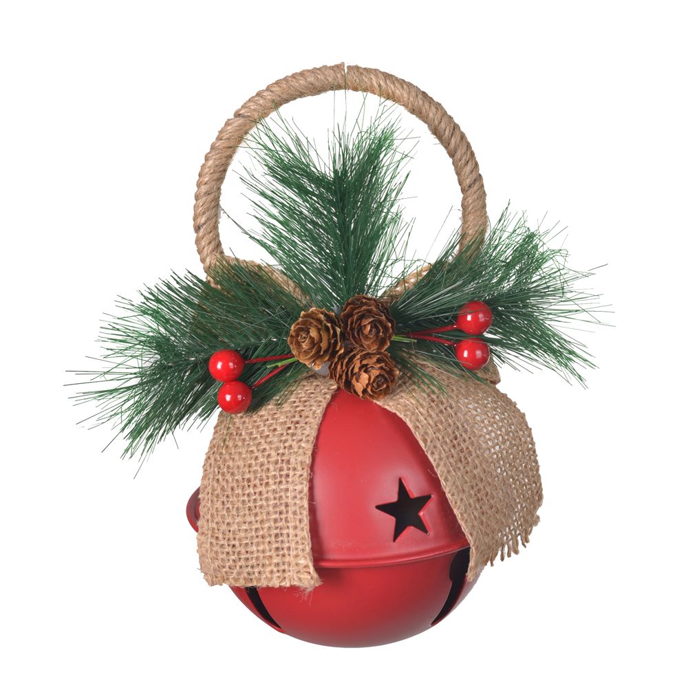 Enfeite de Natal Guizo Metal 18x15cm Vermelho Flor Arte