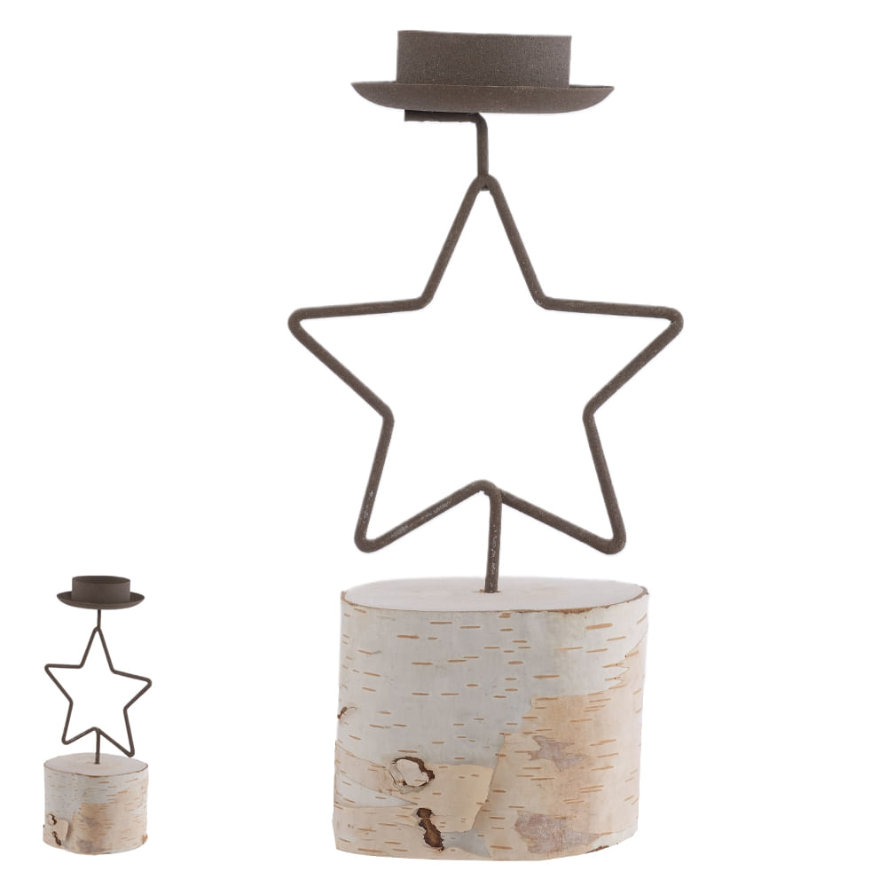 Porta Vela Estrela Decorativo 19x10cm Bege Flor Arte