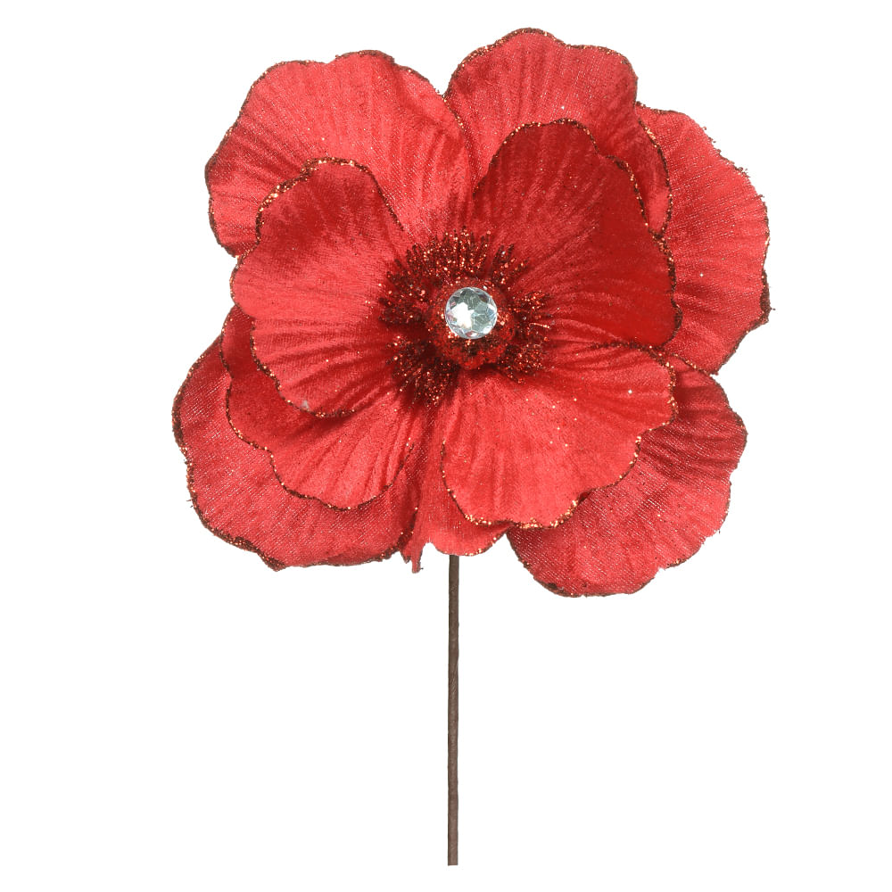 Haste Magnólia com Glitter 15cm Vermelho Flor Arte