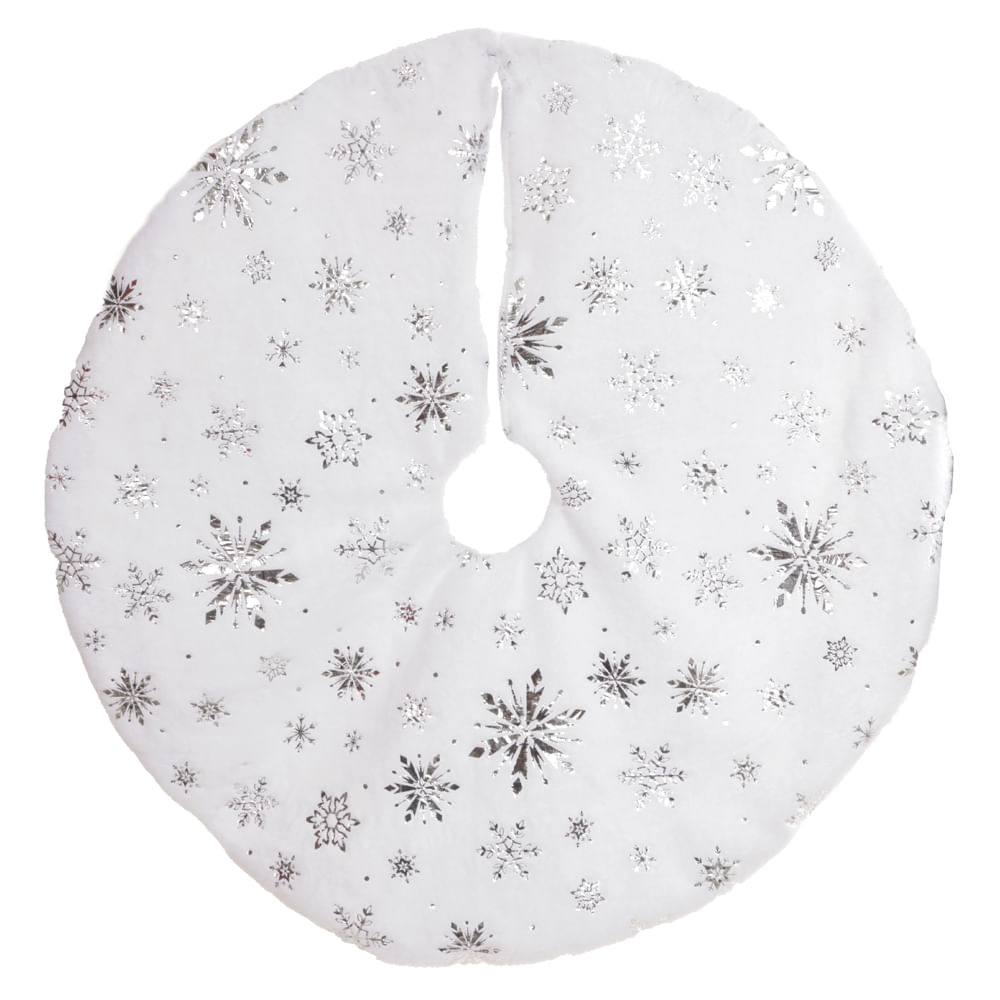 Saia Árvore Natal Veludo 80cm Branco e Prata Flor Arte