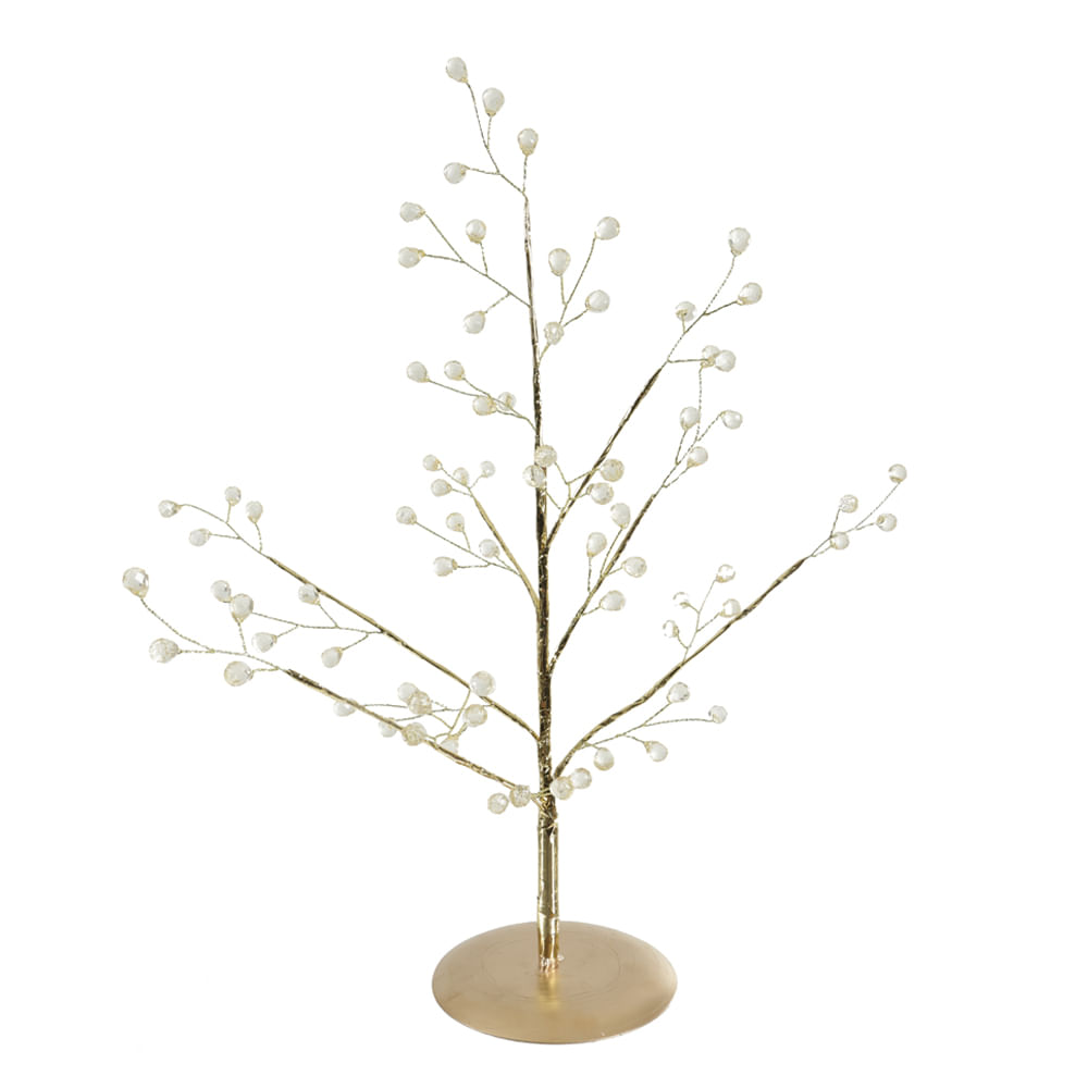 Mini Árvore cristal Natal 35cm Dourado Flor Arte
