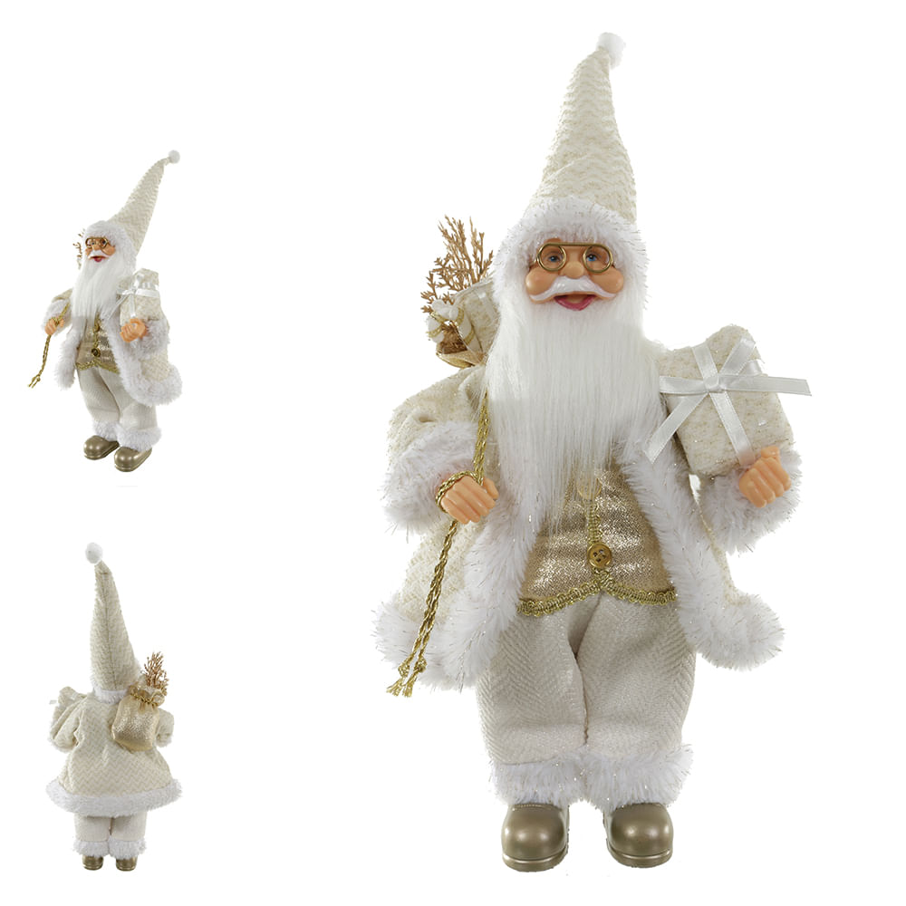 Papai Noel em Pé Natal 30cm Dourado Flor Arte