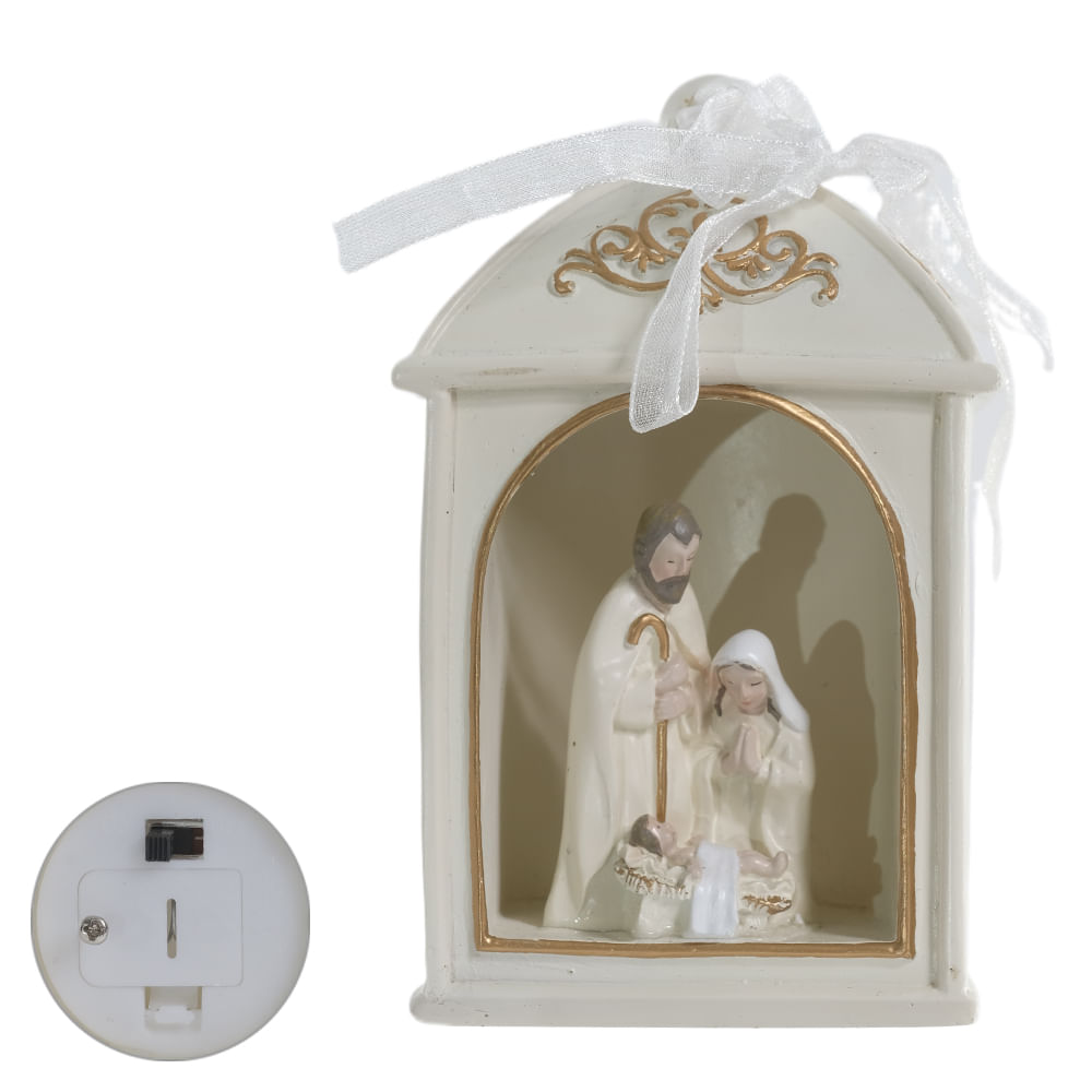 Sagrada Família Resina com Led 12x7cm Dourado Flor Arte