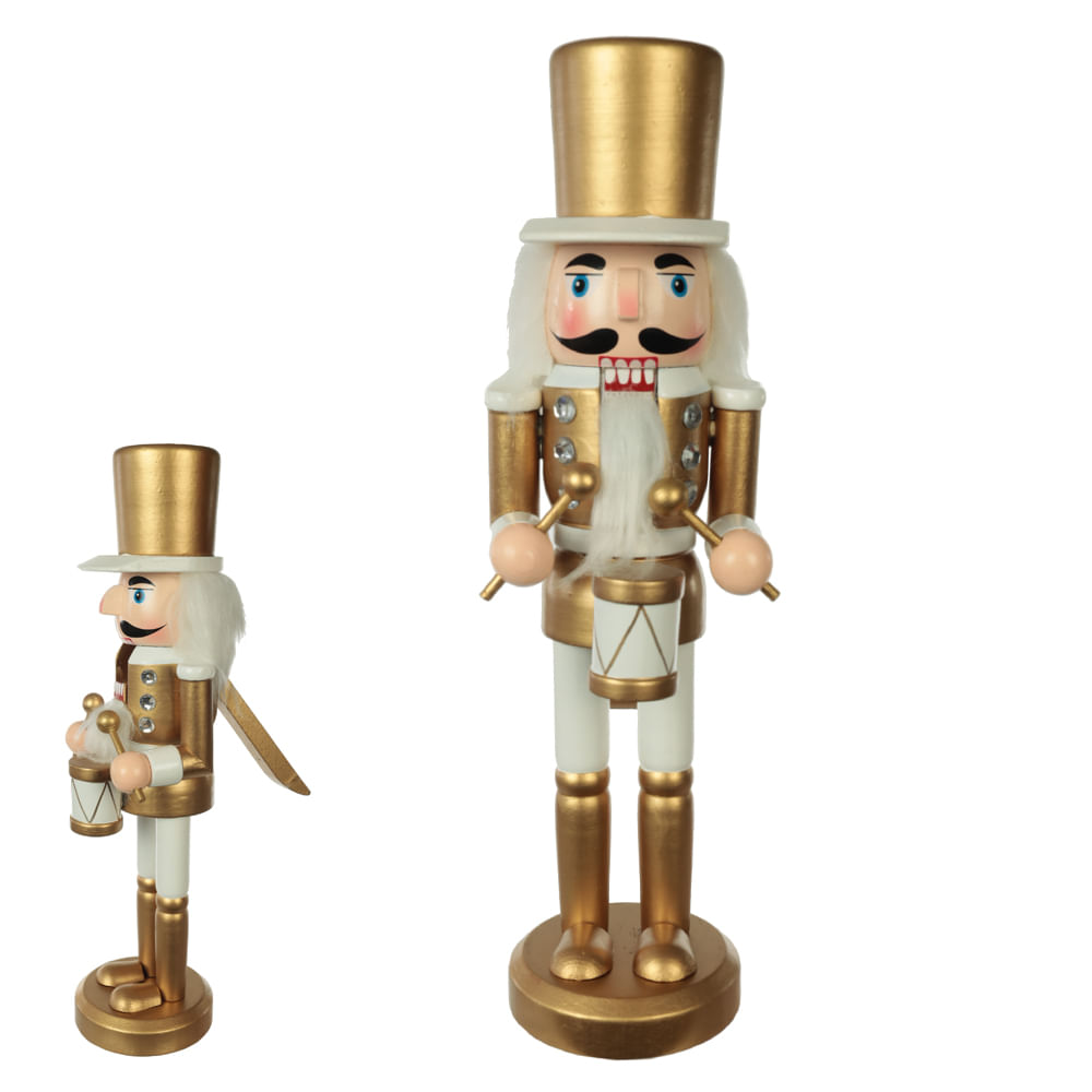 Quebra Nozes Madeira 25cm Dourado e Branco