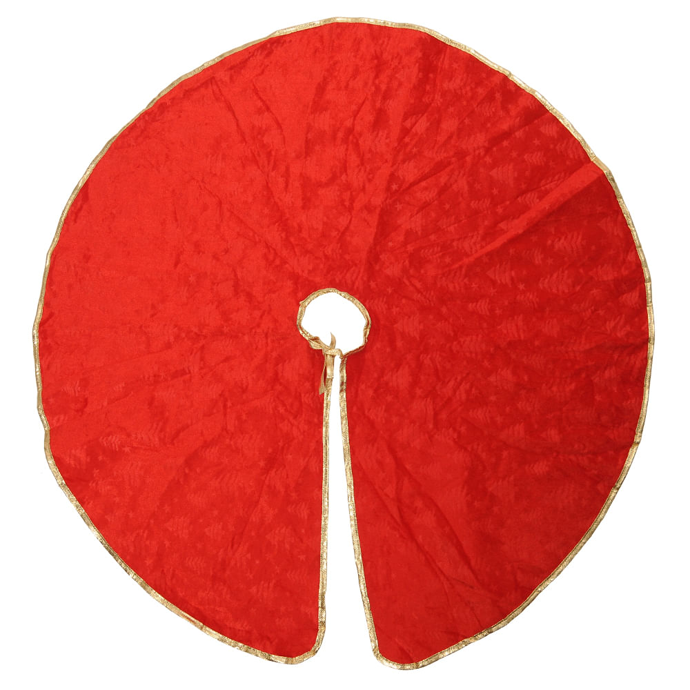Saia Árvore Natal Veludo 1M Dourado e Vermelho Flor Arte