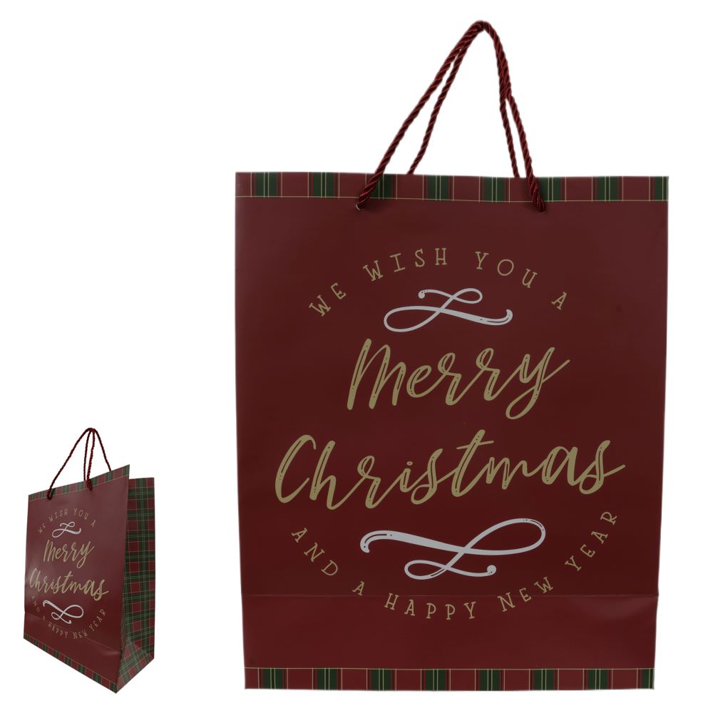 Sacola de Papel Xadrez 32x26cm Vermelho Flor Arte