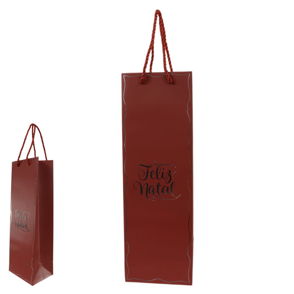 Sacola de Vinho Palavras 35x11cm Vermelho Flor Arte