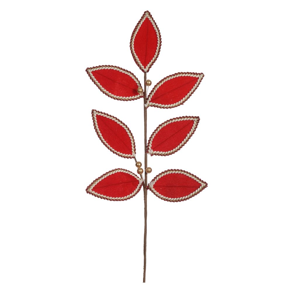 Folha Natal Aveludado 63cm Vermelho Flor Arte