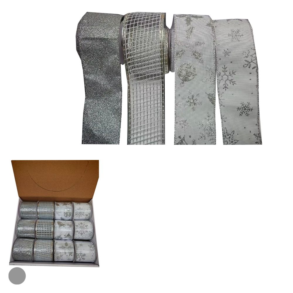 Fita com Glitter 6.3cmx4.5M Branco e Prata Flor Arte