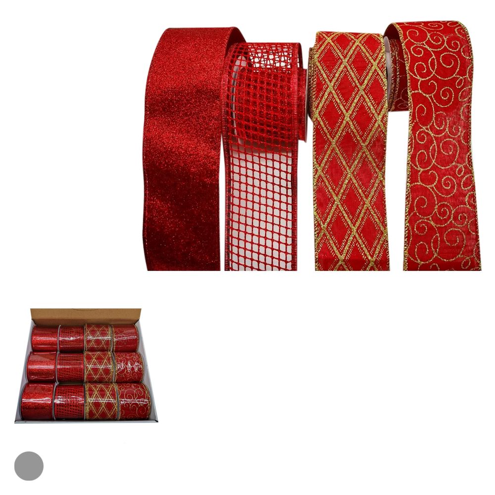 Fita com Gliter 6.3cmx4.5M Vermelho e Dourado Flor Arte
