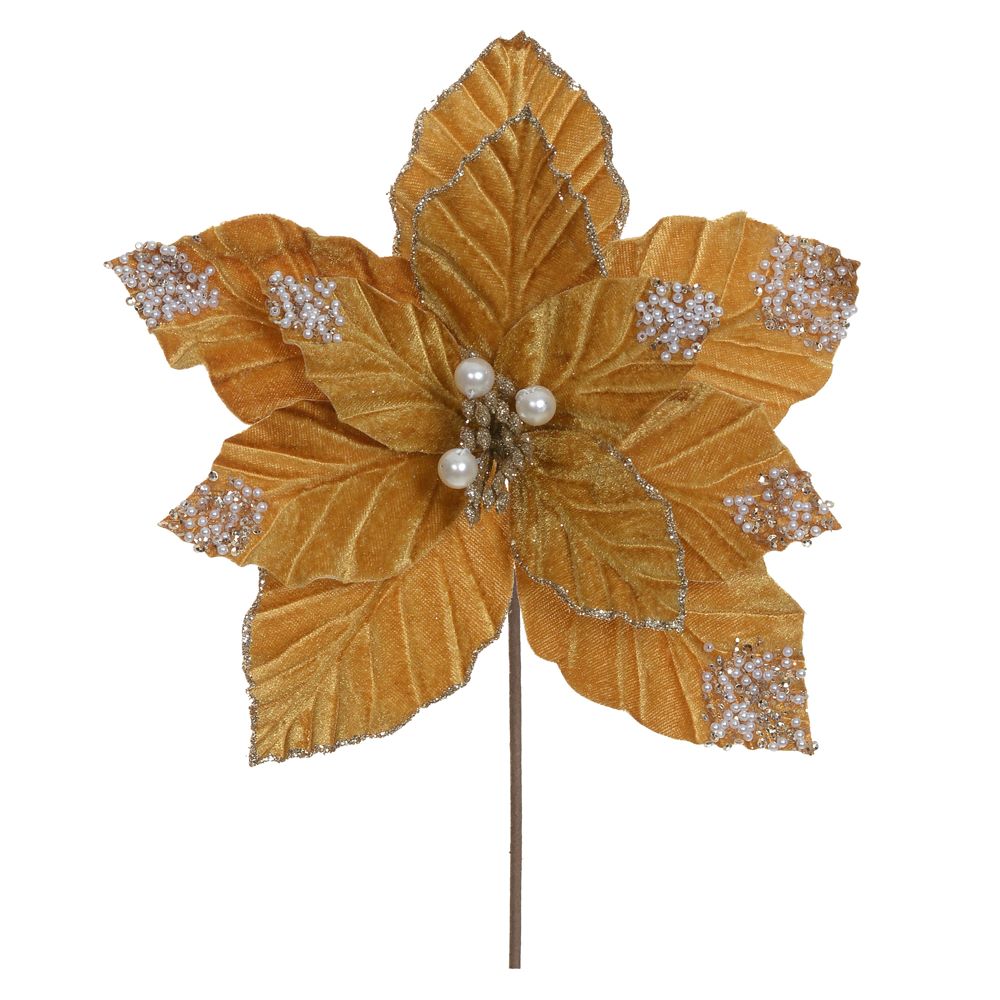 Haste Bico Papagaio Natal Aveludado 20cm Dourado Flor Arte