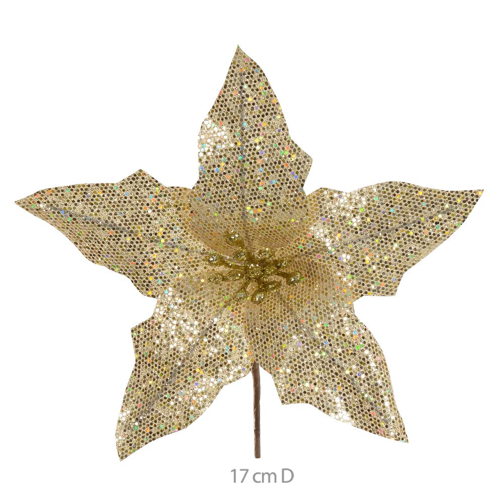 Haste Bico Papagaio Natal com Glitter 16cm Dourado Flor Arte