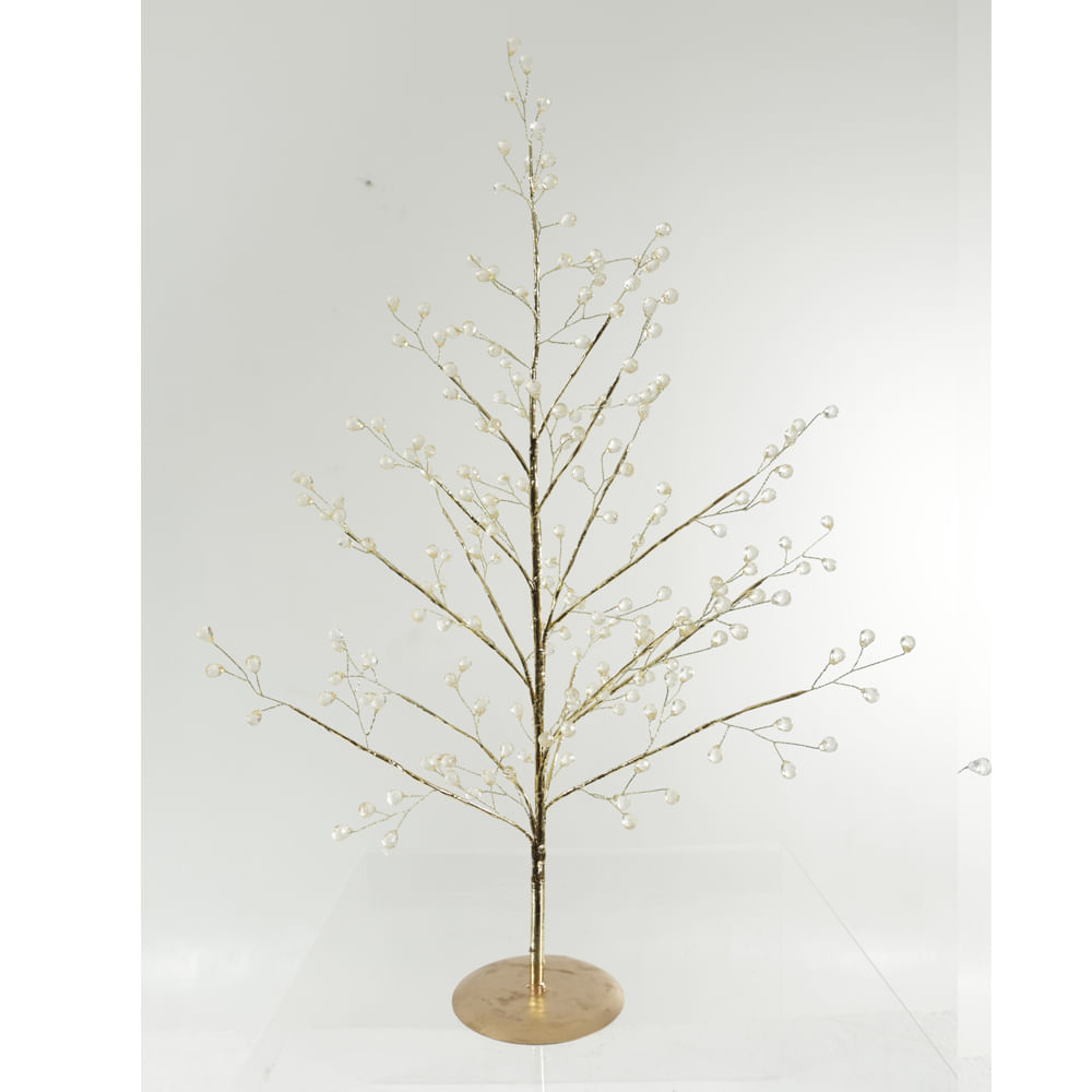 Mini Árvore Cristal Natal 55cm Dourado Flor Arte