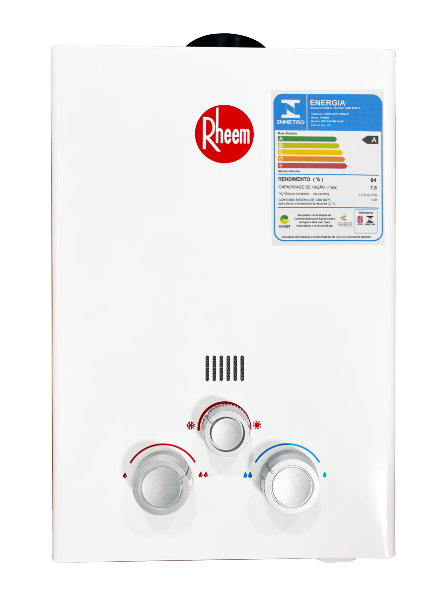 Aquecedor a Gás 7 Litros Exaustão Natural GLP Branco Rheem