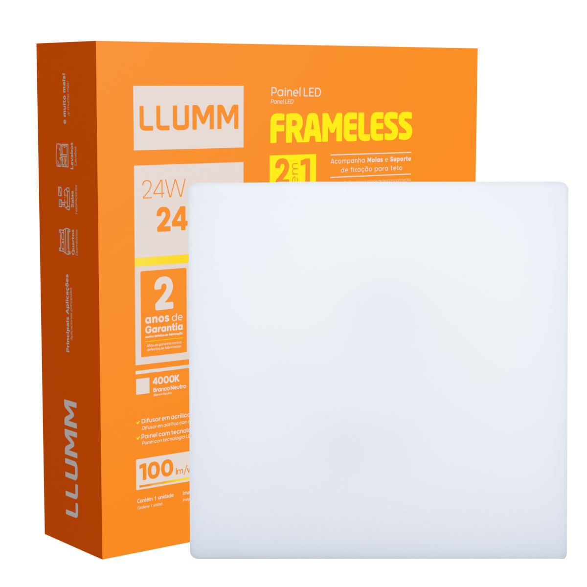 Luminária Sobrepor Frameless Quadrado 24W 4000K Bronzearte - Imagem 2