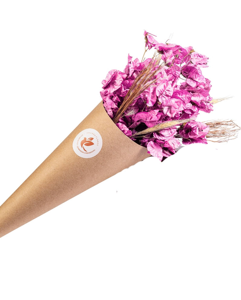 Buquê de Flores Desidratadas no Cone Rosa Claro Amanda Flores
